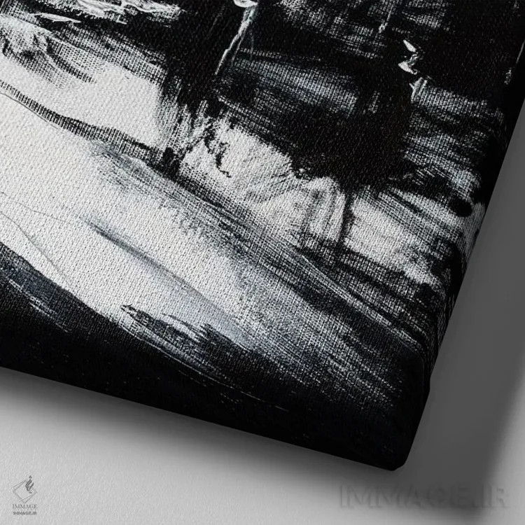 تابلو شهر انتزاعی سیاه و سفید I اثر بُژنا فوخس - نمای نزدیک بافت بوم