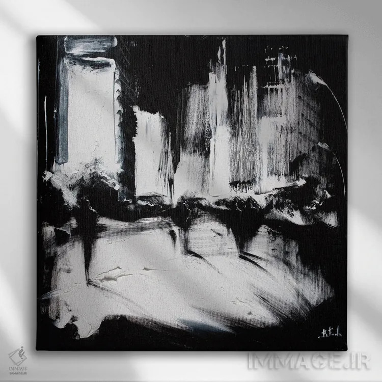 تابلو شهر انتزاعی سیاه و سفید II اثر بُژنا فوخس - نمای روبهرو روی دیوار