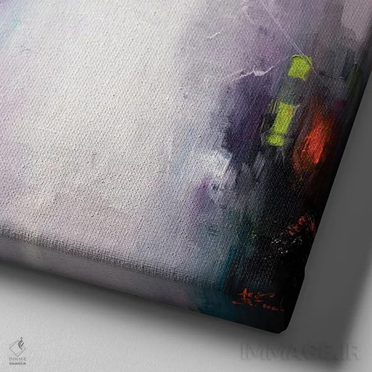 تابلو غروب رنگارنگ در یک شهر بزرگ اثر بُژنا فوخس - نمای نزدیک بافت بوم