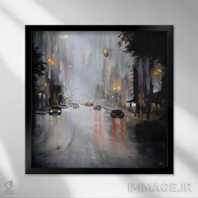 تابلو عصر پاییزی در شهر اثر بُژنا فوخس - نمای قابدار مشکی