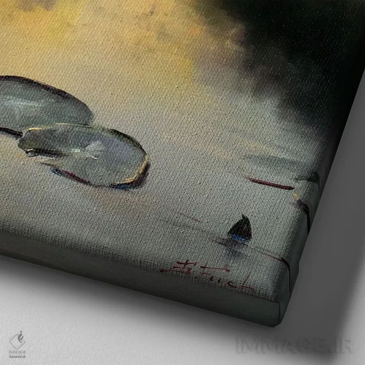 تابلو عصر تابستانی کنار دریاچه اثر بُژنا فوخس - نمای نزدیک بافت بوم