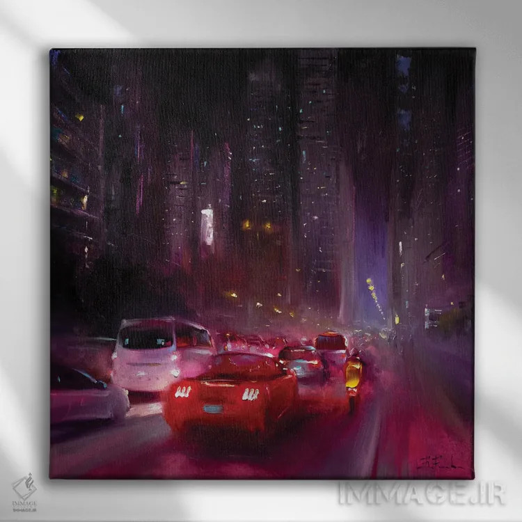 تابلو ریتمهای شبانهٔ شهری اثر بُژنا فوخس - نمای روبهرو روی دیوار