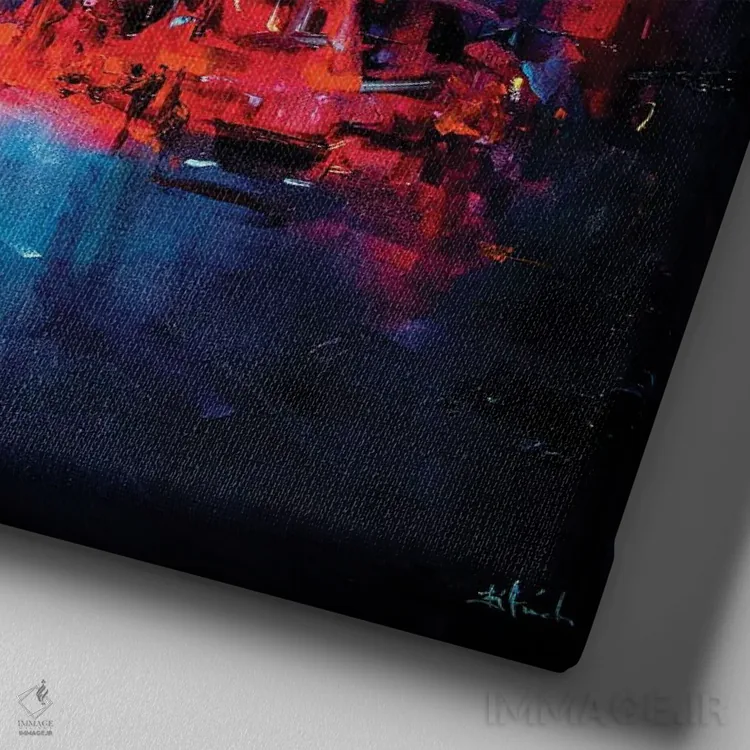 تابلو خیابان شبانه اثر بُژنا فوخس - نمای نزدیک بافت بوم