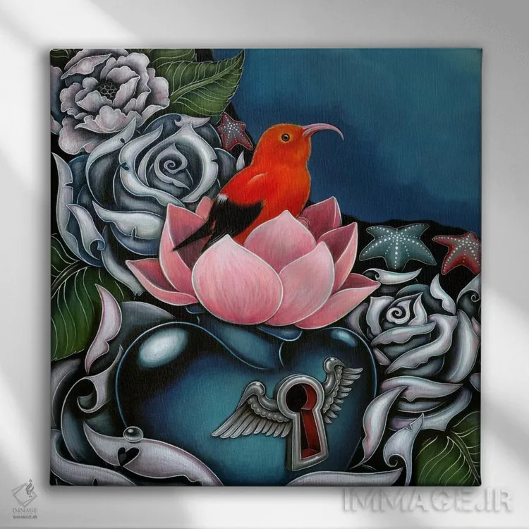 تابلو Monk,جزئیات شهدخوار هاوایی، راهب اثر کایا کوپمن - نمای روبهرو روی دیوار