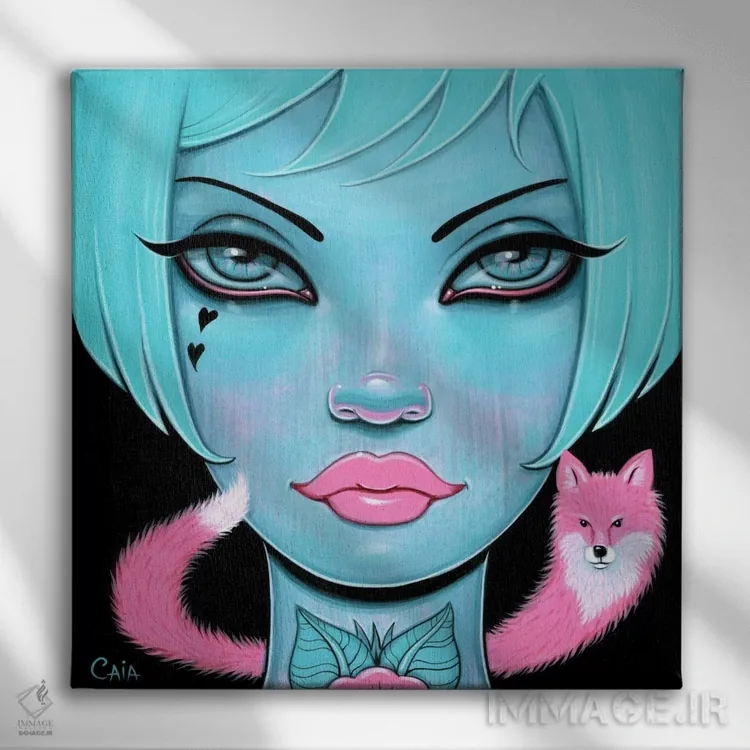 تابلو Blue You,روباه صورتی، توی آبی اثر کایا کوپمن - نمای روبهرو روی دیوار