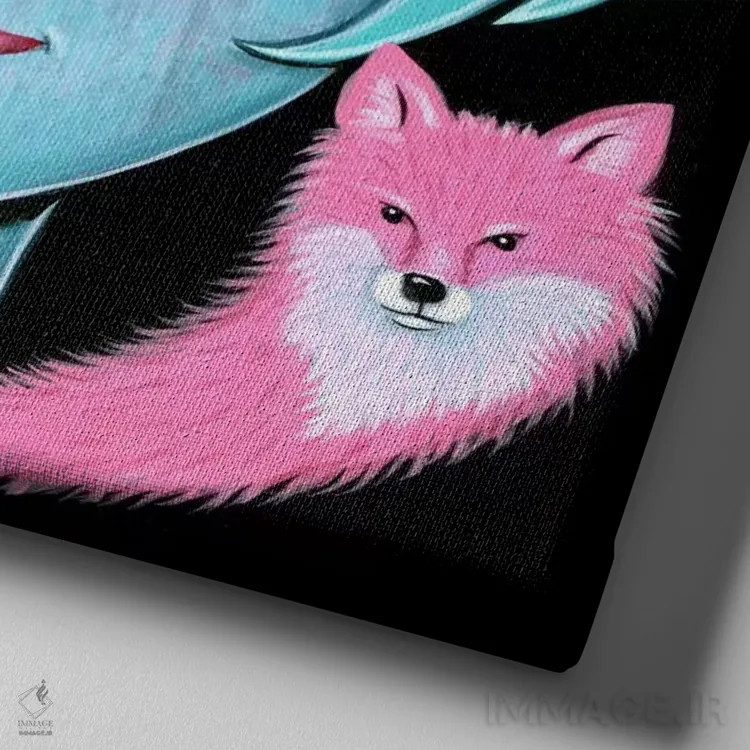 تابلو Blue You,روباه صورتی، توی آبی اثر کایا کوپمن - نمای نزدیک بافت بوم