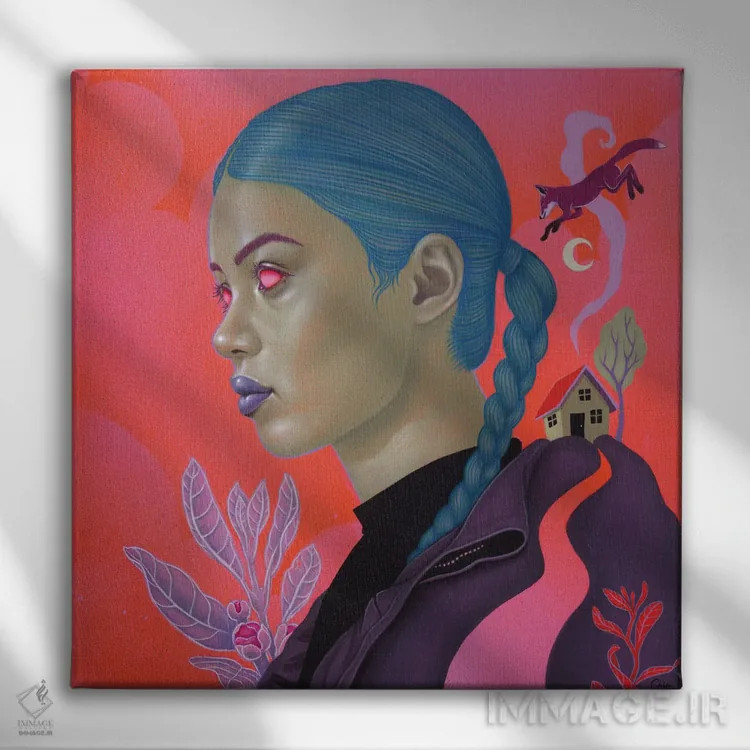 تابلو هیراِت (دلتنگی به خانهٔ ازدسترفته، واژه اهل ولز) اثر کایا کوپمن - نمای روبهرو روی دیوار