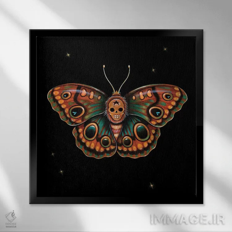 تابلو کالاورا لپیدوپترا (پروانهٔ جمجمهشکل) اثر کایا کوپمن - نمای قابدار مشکی
