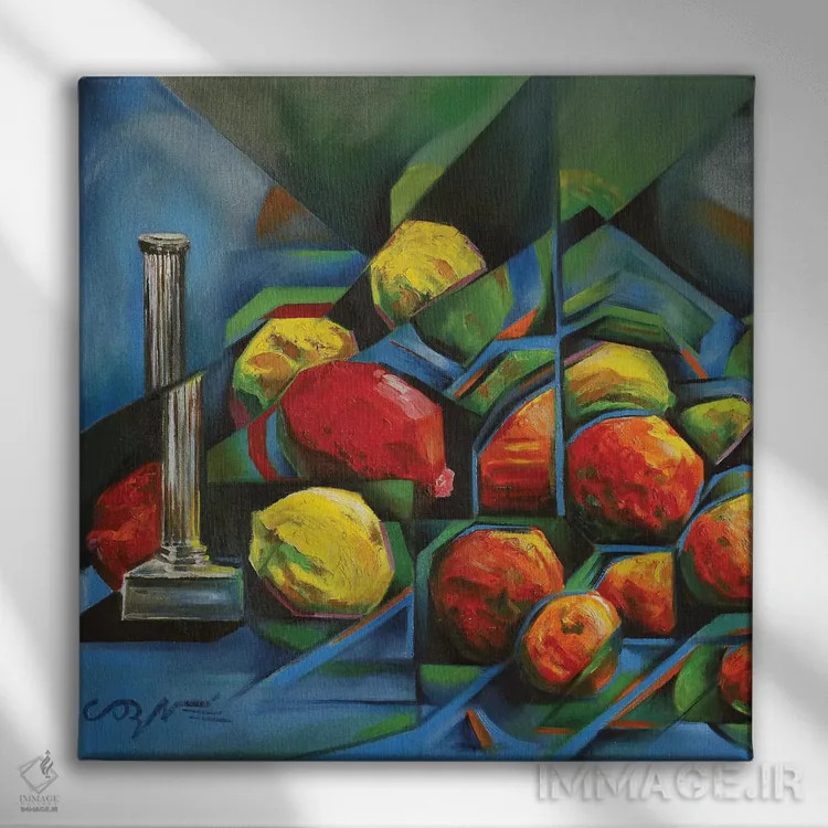 تابلو میوههای انتزاعی اثر کُرنه آکرز - نمای روبهرو روی دیوار