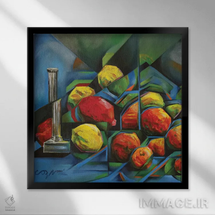 تابلو میوههای انتزاعی اثر کُرنه آکرز - نمای قابدار مشکی