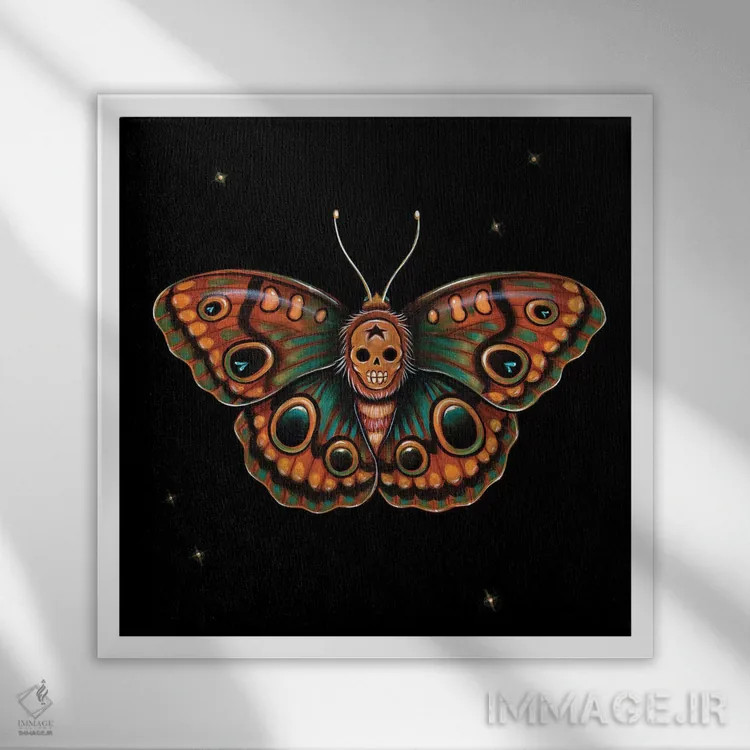 تابلو کالاورا لپیدوپترا (پروانهٔ جمجمهشکل) اثر کایا کوپمن - نمای قابدار سفید