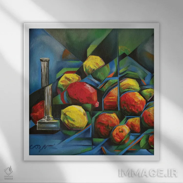 تابلو میوههای انتزاعی اثر کُرنه آکرز - نمای قابدار سفید