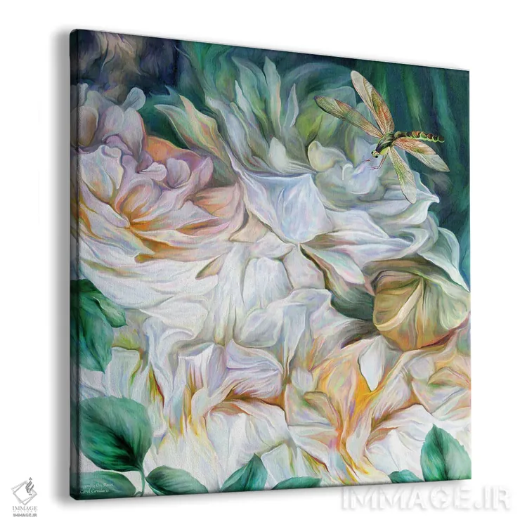 تابلو سنجاقک روی گل رز اثر کارول کاوالاریس - نمای پرسپکتیو محصول