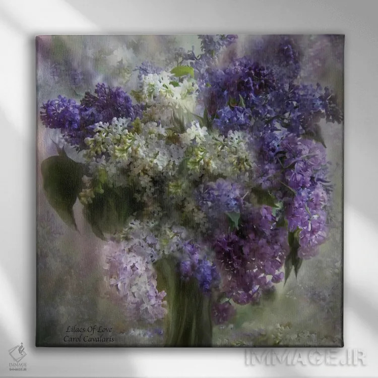 تابلو یاسهای بنفش عشق اثر کارول کاوالاریس - نمای روبهرو روی دیوار