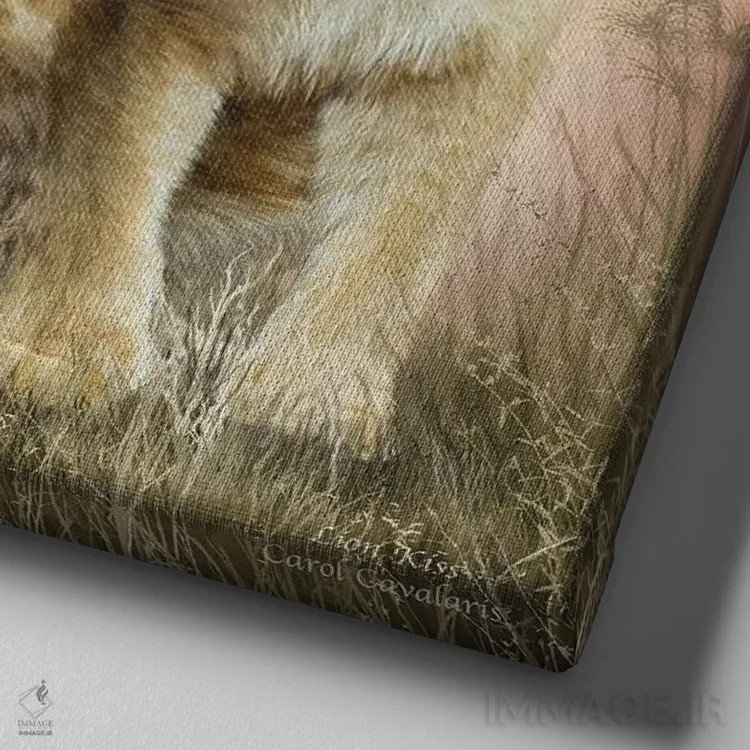 تابلو بوسهٔ شیر اثر کارول کاوالاریس - نمای نزدیک بافت بوم