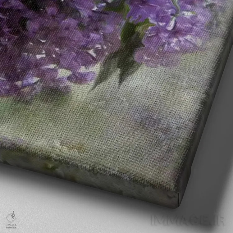 تابلو یاسهای بنفش عشق اثر کارول کاوالاریس - نمای نزدیک بافت بوم