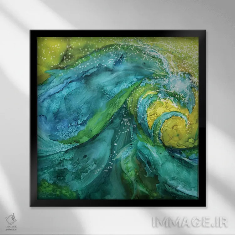 تابلو امواج دلفین اثر کارول کاوالاریس - نمای قابدار مشکی