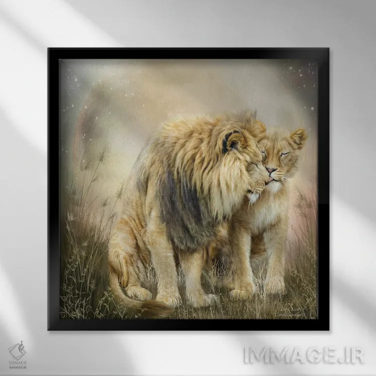 تابلو بوسهٔ شیر اثر کارول کاوالاریس - نمای قابدار مشکی