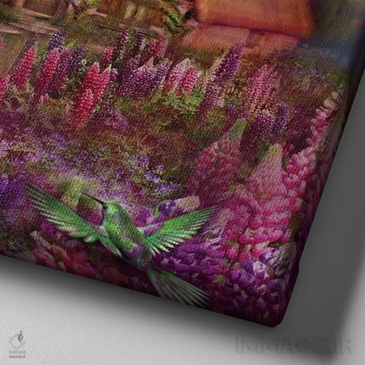 تابلو کلبهٔ لوپین (گیاه) اثر کارول کاوالاریس - نمای نزدیک بافت بوم