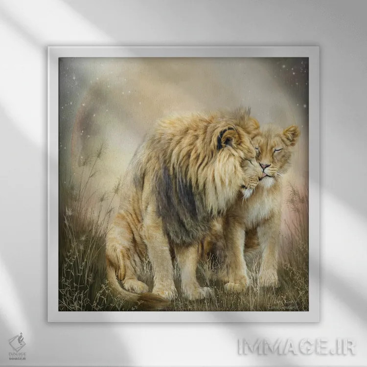 تابلو بوسهٔ شیر اثر کارول کاوالاریس - نمای قابدار سفید