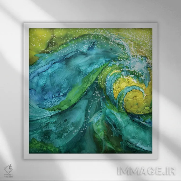 تابلو امواج دلفین اثر کارول کاوالاریس - نمای قابدار سفید