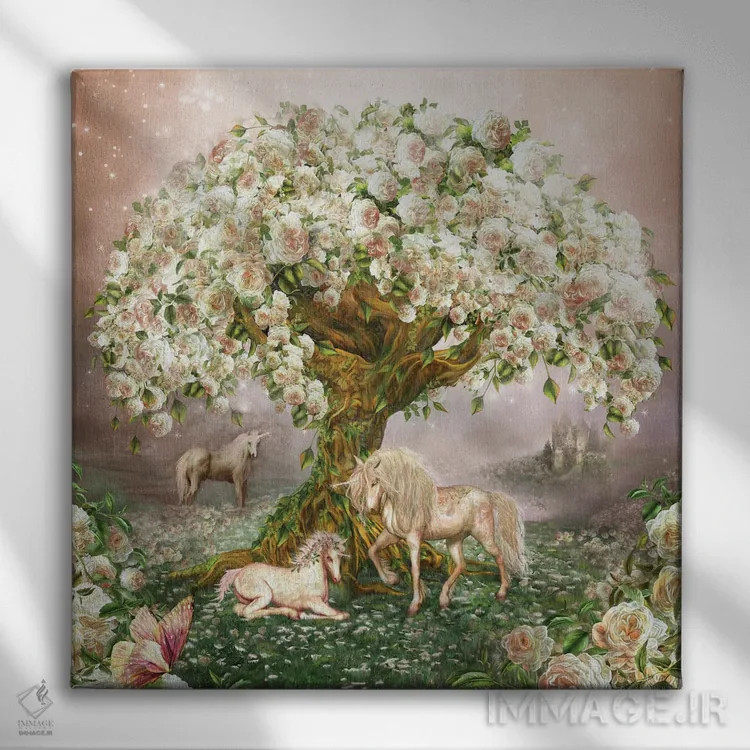 تابلو درخت رز تکشاخ اثر کارول کاوالاریس - نمای روبهرو روی دیوار