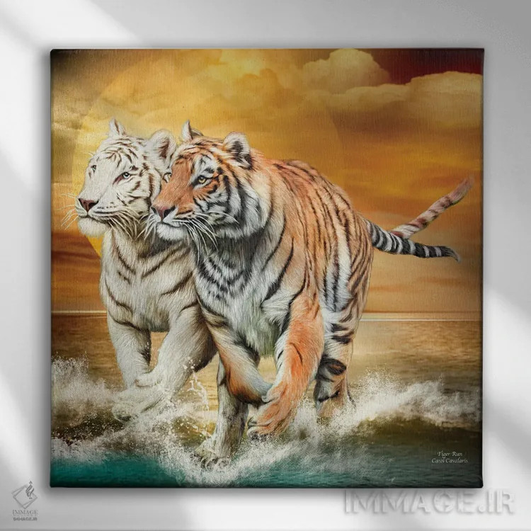 تابلو دویدن ببر اثر کارول کاوالاریس - نمای روبهرو روی دیوار