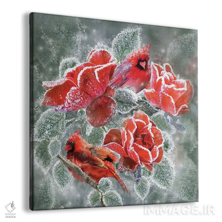 تابلو رزهای زمستانی و مرغ کارباورال اثر کارول کاوالاریس - نمای پرسپکتیو محصول