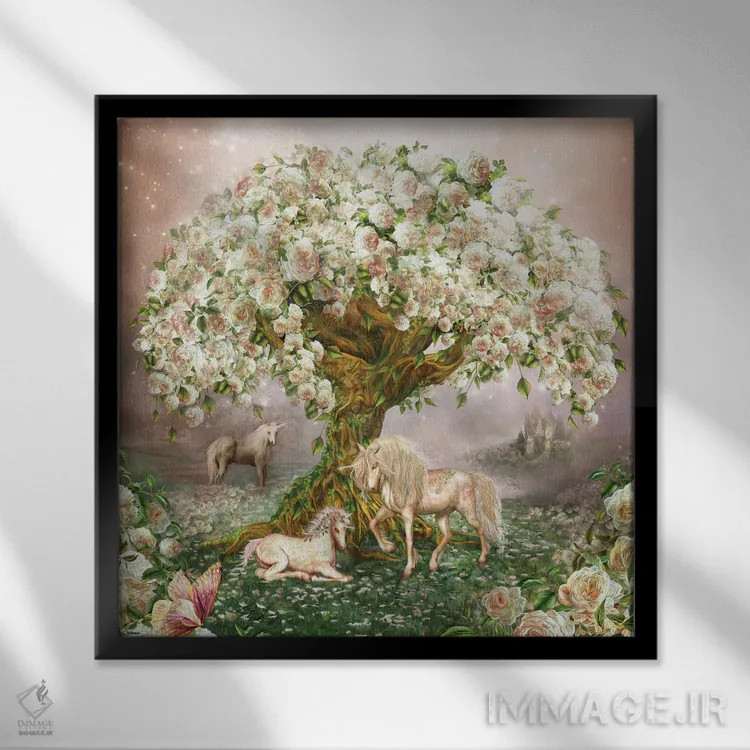 تابلو درخت رز تکشاخ اثر کارول کاوالاریس - نمای قابدار مشکی