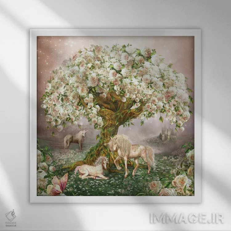 تابلو درخت رز تکشاخ اثر کارول کاوالاریس - نمای قابدار سفید