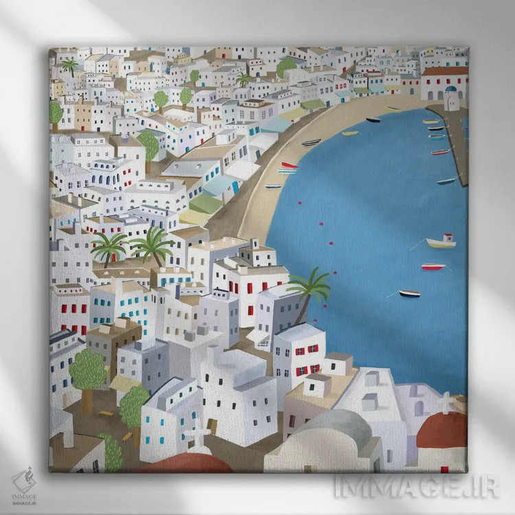 تابلو یونان، میکونوس اثر کارلا دالی - نمای روبهرو روی دیوار