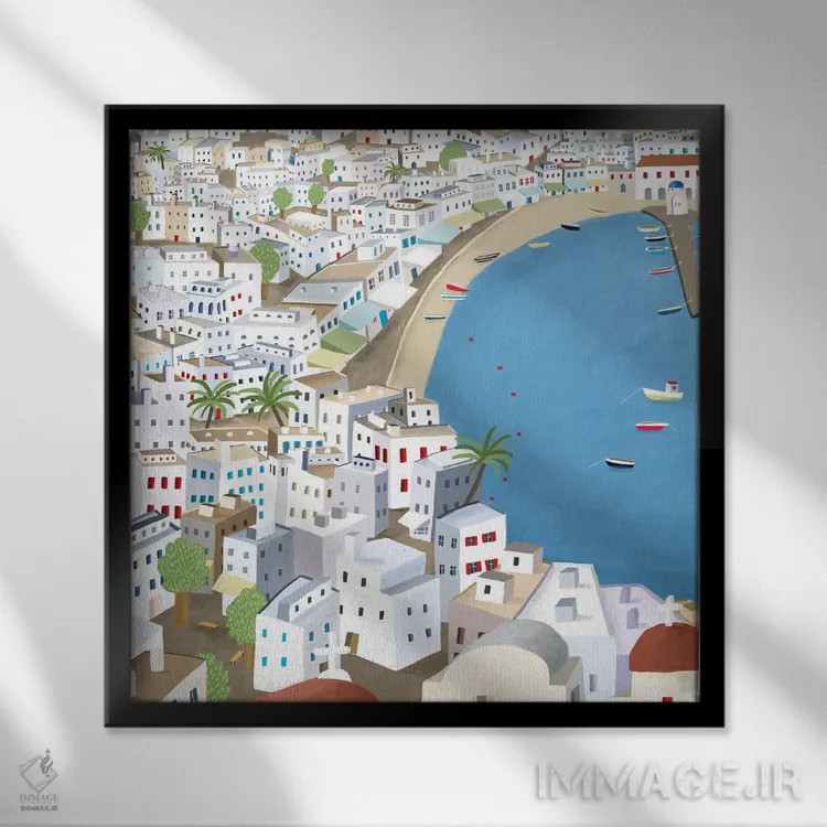 تابلو یونان، میکونوس اثر کارلا دالی - نمای قابدار مشکی