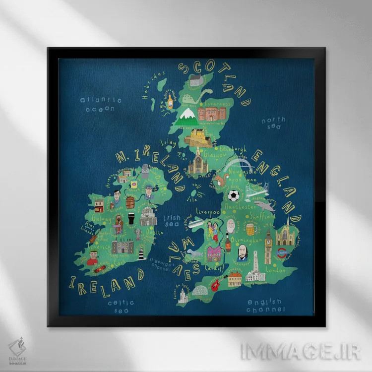 تابلو انگلیس و ایرلند اثر کارلا دالی - نمای قابدار مشکی
