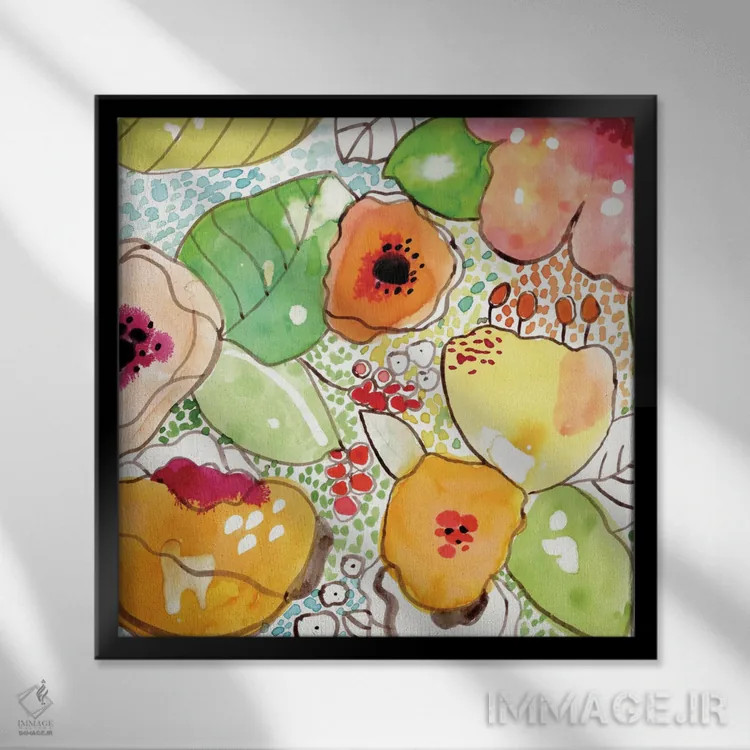 تابلو گلهای موزاییکی اثر کایِنا بلانکا - نمای قابدار مشکی
