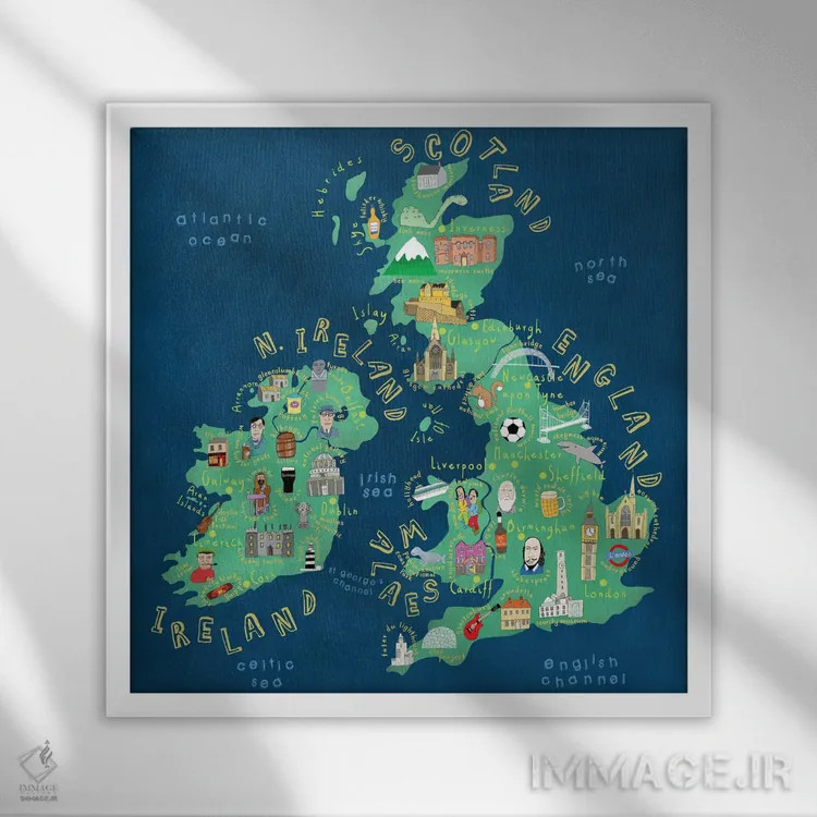 تابلو انگلیس و ایرلند اثر کارلا دالی - نمای قابدار سفید