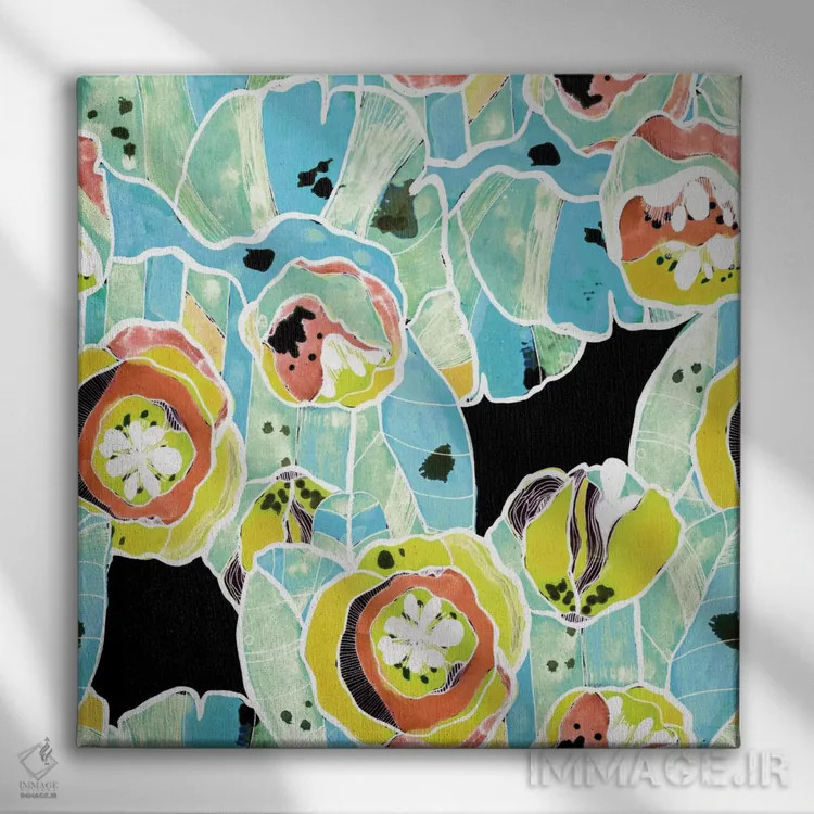 تابلو گلهای انتزاعی اثر کایِنا بلانکا - نمای روبهرو روی دیوار
