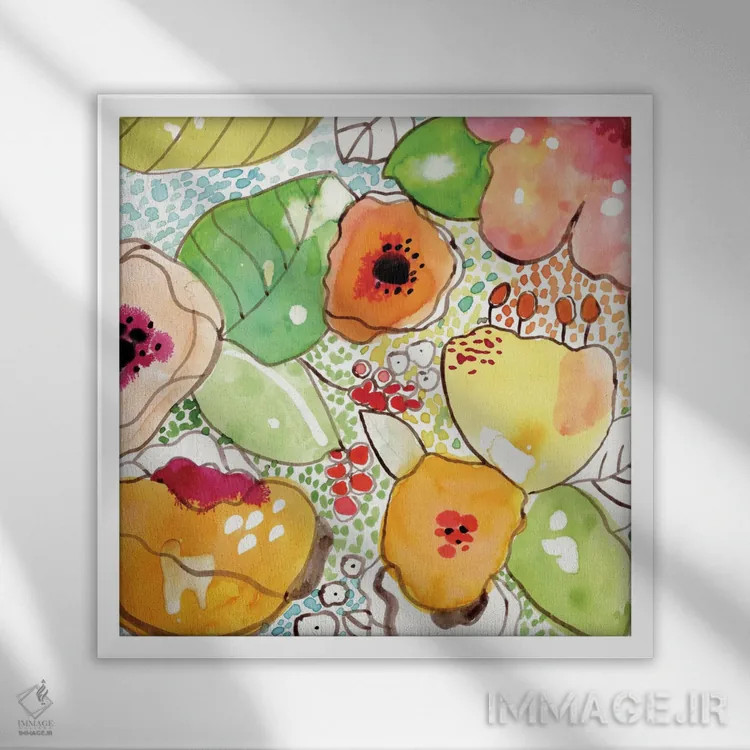 تابلو گلهای موزاییکی اثر کایِنا بلانکا - نمای قابدار سفید