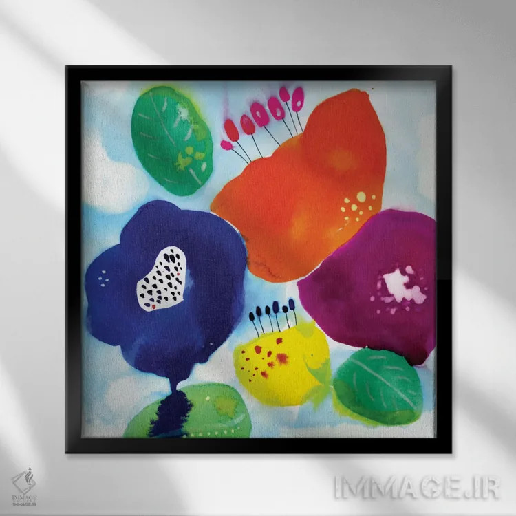 تابلو گلهای آبی اثر کایِنا بلانکا - نمای قابدار مشکی