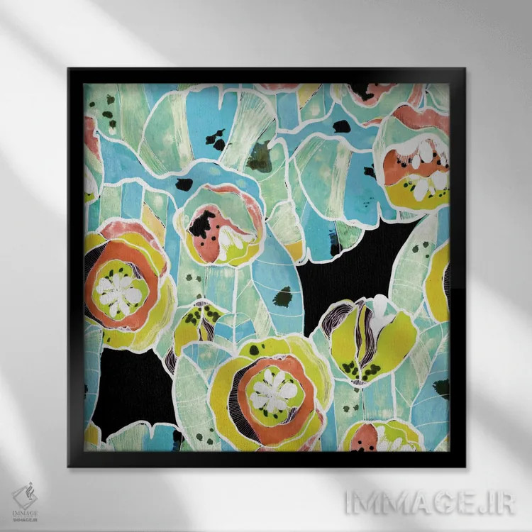 تابلو گلهای انتزاعی اثر کایِنا بلانکا - نمای قابدار مشکی