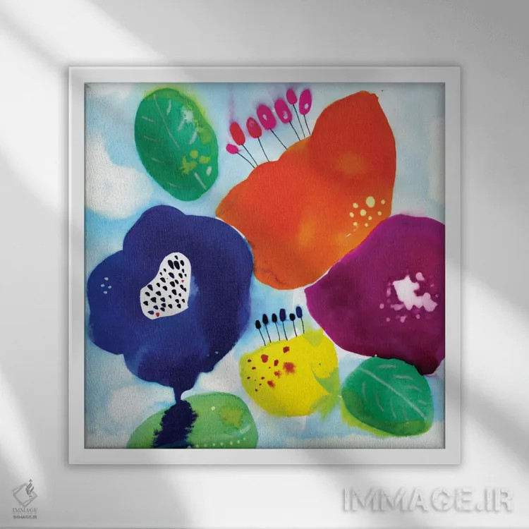 تابلو گلهای آبی اثر کایِنا بلانکا - نمای قابدار سفید