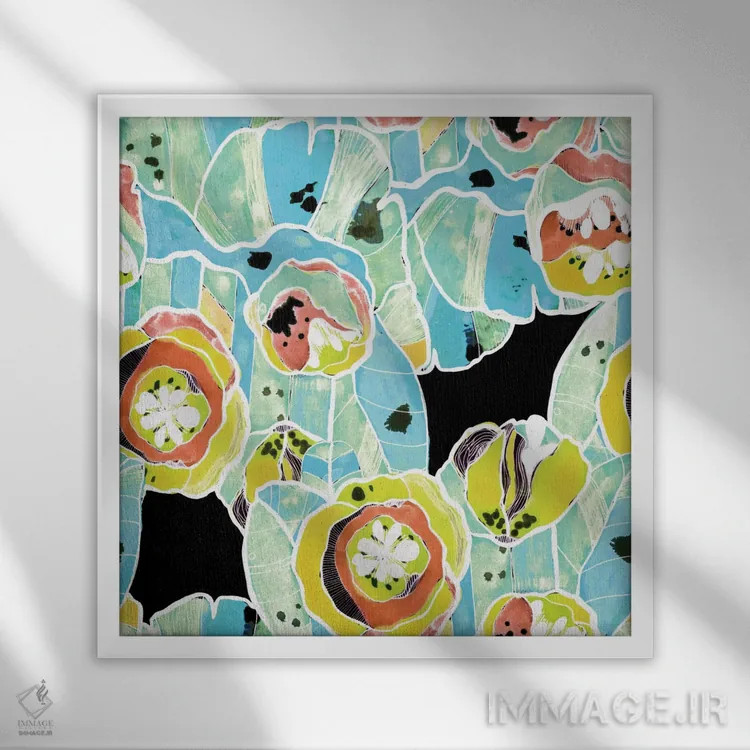 تابلو گلهای انتزاعی اثر کایِنا بلانکا - نمای قابدار سفید