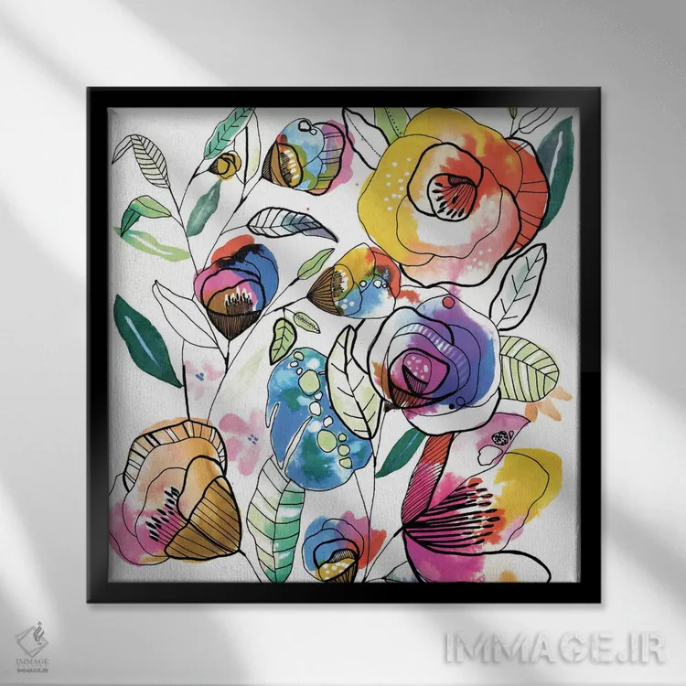 تابلو گلهای رنگارنگ اثر کایِنا بلانکا - نمای قابدار مشکی