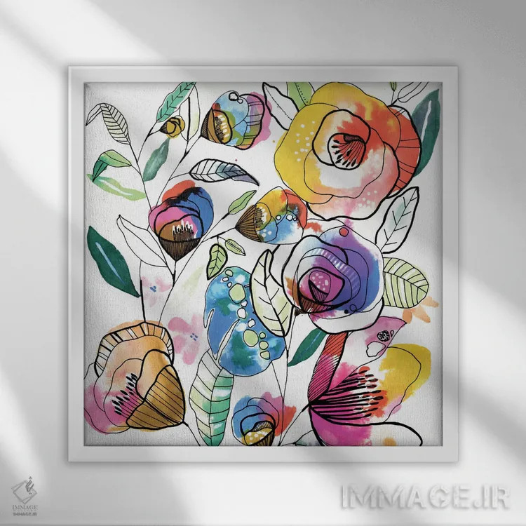 تابلو گلهای رنگارنگ اثر کایِنا بلانکا - نمای قابدار سفید