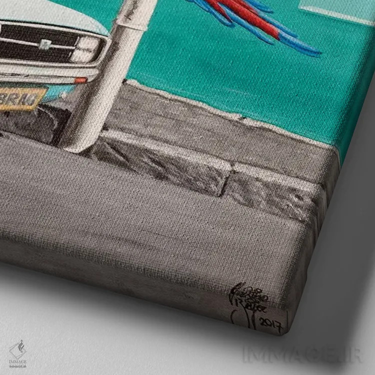 تابلو خارج از خانهٔ فیروزهای (پرتغالی) اثر کریستین بییر - نمای نزدیک بافت بوم