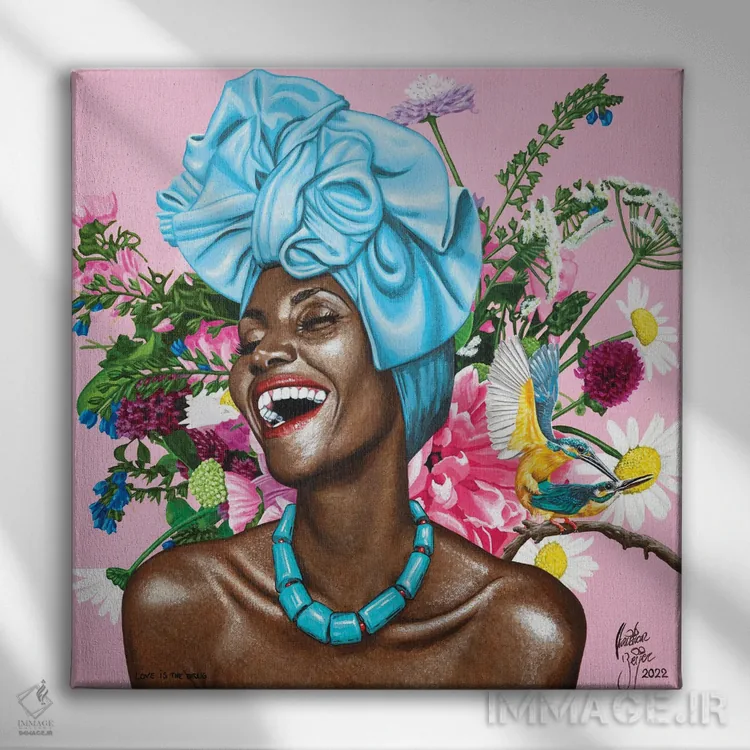 تابلو عشق همانند مواد مخدر است اثر کریستین بییر - نمای روبهرو روی دیوار