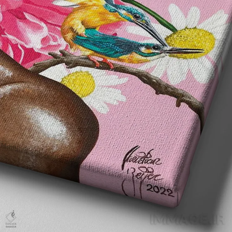 تابلو عشق همانند مواد مخدر است اثر کریستین بییر - نمای نزدیک بافت بوم