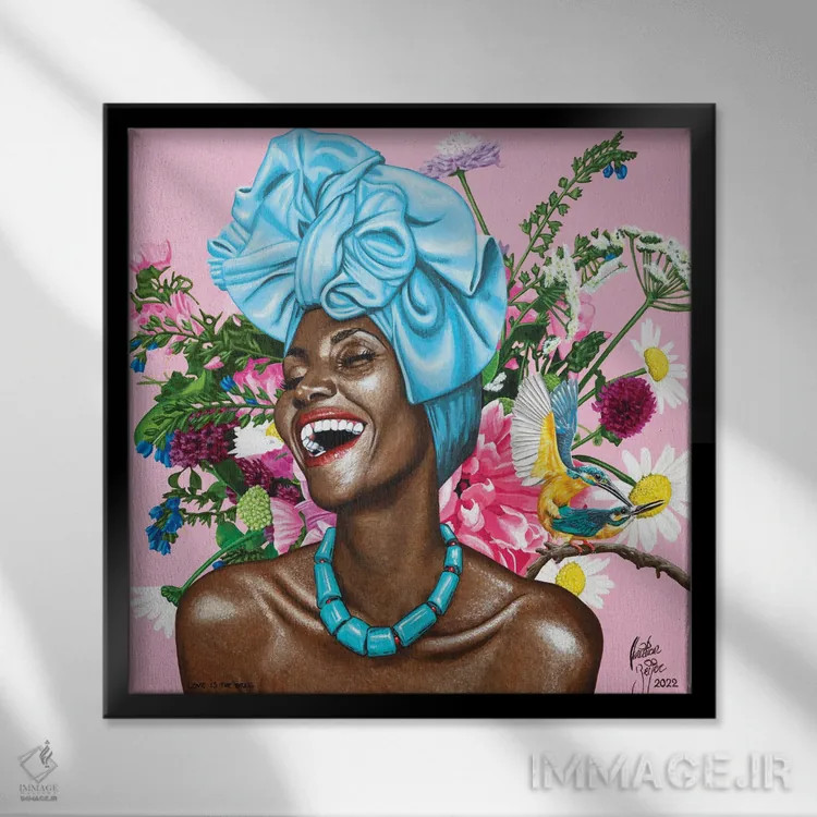 تابلو عشق همانند مواد مخدر است اثر کریستین بییر - نمای قابدار مشکی