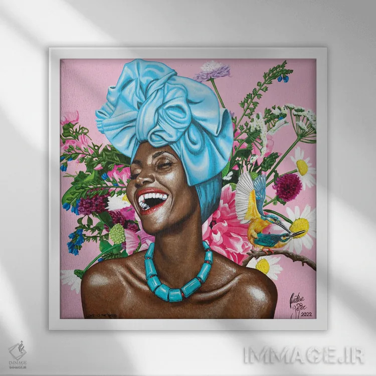 تابلو عشق همانند مواد مخدر است اثر کریستین بییر - نمای قابدار سفید