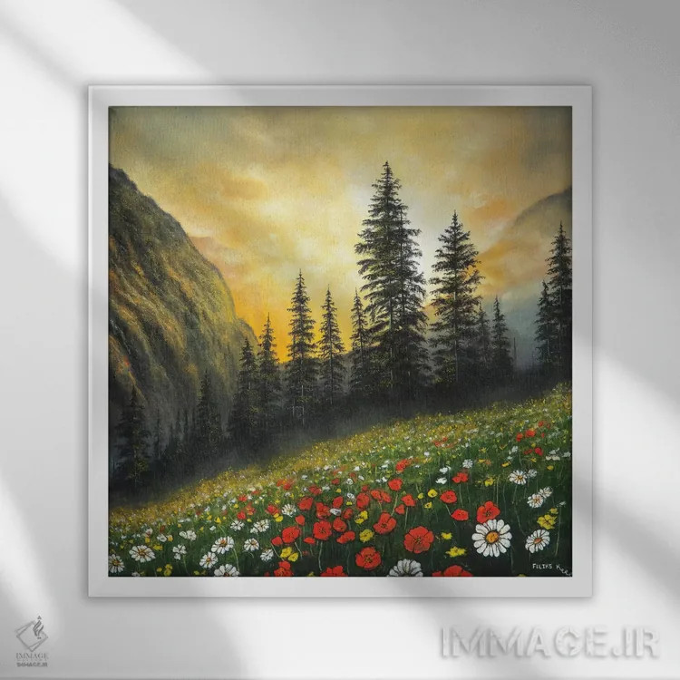 تابلو در میان کوهها اثر کالر بای فلیکز (نام هنرمند) - نمای قابدار سفید