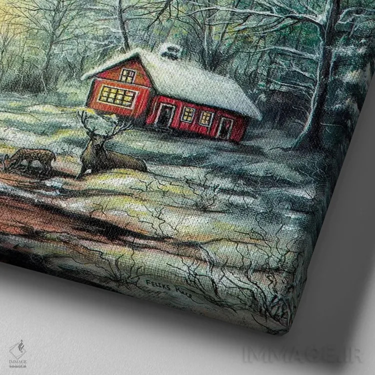 تابلو کریسمس سفید اثر کالر بای فلیکز (نام هنرمند) - نمای نزدیک بافت بوم